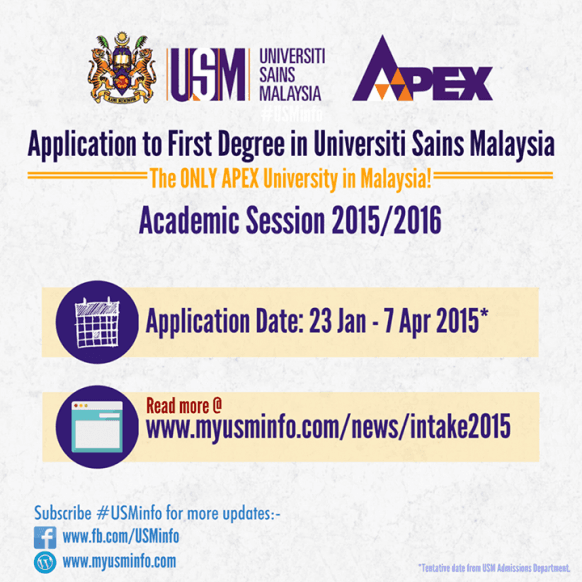 Application for admission into Universiti Sains Malaysia (USM) 2015/2016 is open