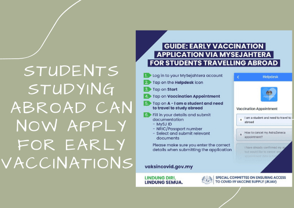Students Travelling Overseas Can Apply For their COVID-19 Vaccination via MySejahtera
